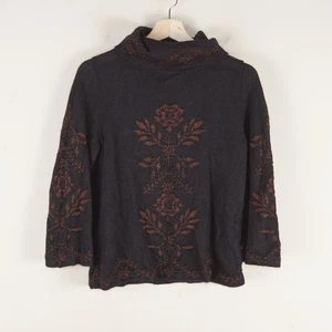 Peruvian Connection Schwarz Blumen Strick Alpaka Mischung Pullover Rollkragenpullover M - Bild 1 von 9