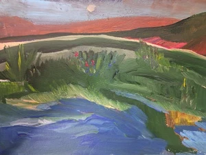 Original Kunst Gemälde Acryl auf Papier Abstrakte Landschaft Irgendwo In Utah - Bild 1 von 3