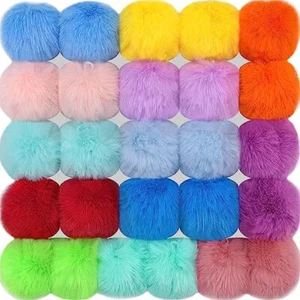 20 Pieces Faux Fur Pom Pom DIY Faux Fox Fur Fluffy Pom Pom with Elastic Loop - Picture 1 of 7