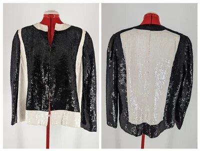 Bill Blass for Saks Vtg 80s 90s Black White Sequin Tuxedo Jacket Museum Quality  - Image 1 of 4