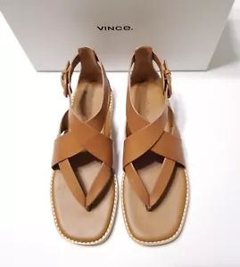 NIB Vince Morris Leather Strappy Flat Sandal in Tan (Brown) Size 7 $250 - Picture 1 of 24