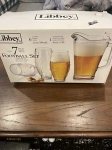 Libbey Pitcher & Glass Set Football Service for 5 Clear Textured Soft Drink 1298 - Picture 1 of 7