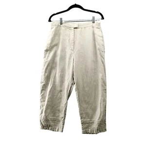 Jillian Jones 100% Linen Crop Pants Womens Size 12 Beige High Rise Lagenlook - Picture 1 of 10
