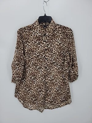 Victorias Secret Top 女式小号丝绸棕色动物印花纽扣波西米亚衬衫 — 第 1/4 张图片