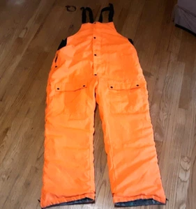 Men's Blaze/Camo Bibs Overalls Hunting Pants Size L Used by Northwest Territory - Picture 1 of 10