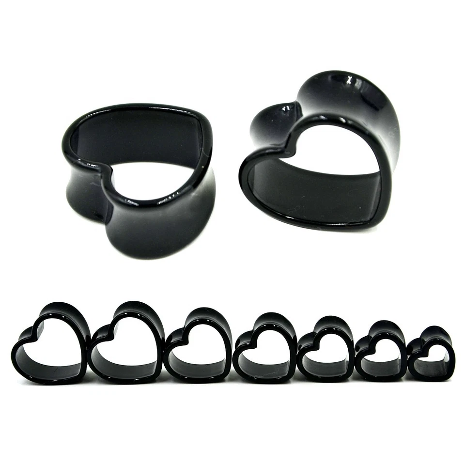 4MM-25MM HERZ OHR TUNNEL ACRYL HERZFORM PLUG OHRRING PIERCING FLESH SCHWARZ - Bild 1 von 1