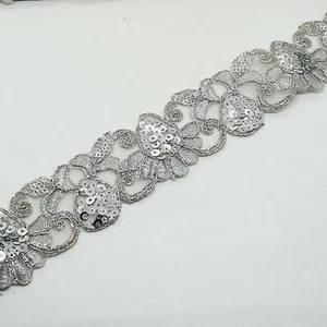 8m x 4.5cm Silver Glitter Sequin braid trim indian ribbon lace Applique - Picture 1 of 1