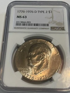 1776-1976 Eisenhower Dollar Denver Type 2 NGC MS 63 coin - Picture 1 of 2