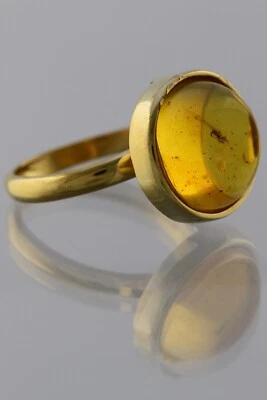 Anillo ajustable de plata chapado en oro ámbar báltico genuino insecto fósil 191029-5 Foto 1 de 4