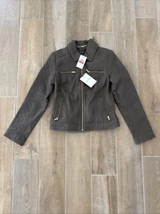 Cole Haan Womens Leather Jacket Dark Navy Zip Front Long Sleeve Hand Pockets XS - Picture 1 of 5