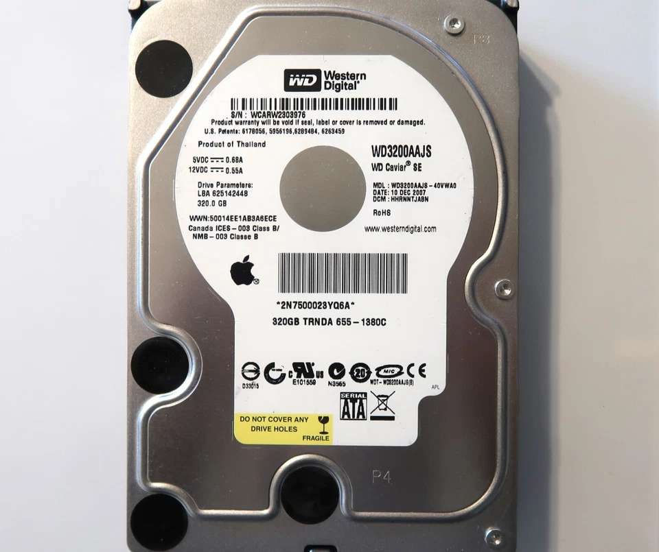 WD WD3200AAJS-40VWA0 HHRNNT2ABN (WCAR) Thailand 655-1380C 320gb Sata DEC-2007 - Image 1 of 1