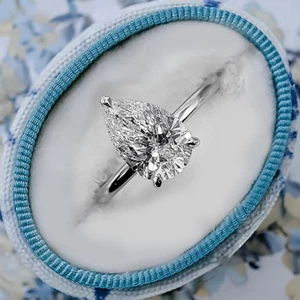 Diamant Eheringe Lab Grown Pear 2,10 Ct IGI Zertifiziert 950 Platin E F VS - Bild 1 von 10