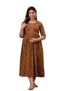 Women Bollywood Style Long Gown Beautiful Maternity Kurti Designer Gown Stitched - Picture 1 of 8