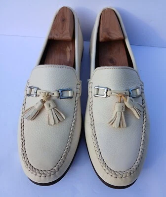 Bruno Magli Leather Mens Shoes Loafers Tassel Cream Ivory sz 9 M Italy - Image 1 of 4
