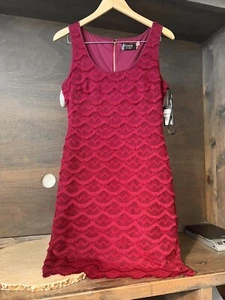 GUESS A Line Dress SZ 8 Womens Burgundy Lace NEW NWT $138 Back Zipper SLEEVELESS - Picture 1 of 8