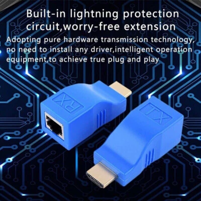 2Pcs 1080P HDMI Extender to RJ45 Over Cat 5e/6 Network LAN Ethernet Adapter US ♡ - Image 1 of 4