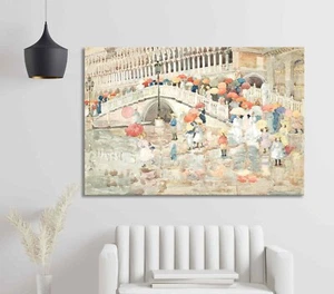 Umbrellas in the Rain Retro Rain in the City Poster or Canvas Print - Picture 1 of 6