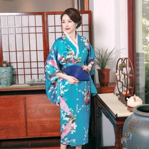 Summer Bridal Dressing Robe Kimono Pajamas Nightgown Peacock Robe Bathrobe - Picture 1 of 14