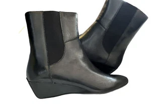 Circa JOAN & DAVID Luxe Cjyolindy Wedge Leather Ankle Boots, Black (Size 7.5 M) - Picture 1 of 4