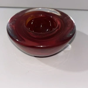 Kosta Boda Atoll Candle Votive Tea Light Glass Swirl Sweden DARK RED - Picture 1 of 8