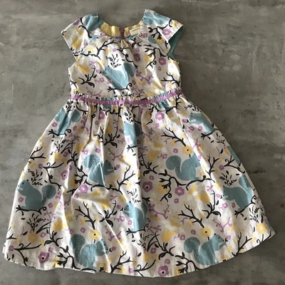 Mini Boden Dress Girls 7 8 Squirrels Flower Forest Fall Purple Retro Mod Boho - Image 1 of 4