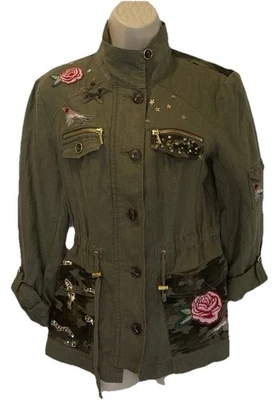 INC International Concepts army green Embroidered Utility Jacket 25-373-03 - Image 1 of 4