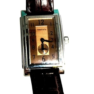 Tiffany Damen Resonator Uhr Tank Curvex Stil mit lachsfarbenem Zifferblatt Klassiker - Bild 1 von 10