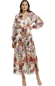 Ginger & Smart Linen Silk Blend Tie Waist Maxi Dress Sz S Multicolour RRP 699 - Picture 1 of 11