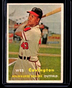 1957 Topps Wes Covington Milwaukee Braves #283 SET BREAK - Picture 1 of 2