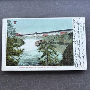 Imagen de postal PUENTE Monroe St Bridge & Falls Spocane WA vista antigua 1906 post - Imagen 1 de 3