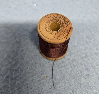 Vintage Gudebrod Bros Champion Silk Twist Thread Wooden Spool Bobbin Deep Purple - Image 1 of 4