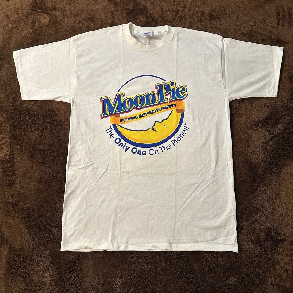 Vintage Moon Pie Logo Promo T-Shirt White Single Stitched-Size XL - Image 1 of 4
