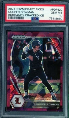 Cooper Bowman 2021 Prizm Draft Picks Burgandy Cracked Ice (17/23) #PDP122 PSA 10 - Image 1 of 2