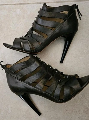 L.A.M.B. Zapatos de Tacón Gwen Stefani Marrón Cuero Metálico con Tiras Talla 8.5 Foto 1 de 4