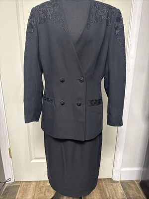 Traje de 2 piezas con falda St. Anthony’s, talla 12 para mujer, negro con adorno Foto 1 de 4