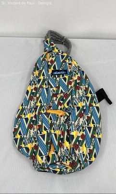 Mochila tiracolo Kavu corda estilingue algodão multicolorida design geométrico azul claro - Imagem 1 de 4