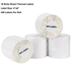 18 Rolls 4x6 450/Roll Direct Thermal Shipping Labels - Zebra Eltron GK420T ZP450 - Picture 1 of 6