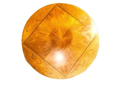 Mesa redonda Starburst & Burl de madera de mediados de siglo de 25” años 50 poco común Baker Furniture Foto 1 de 4