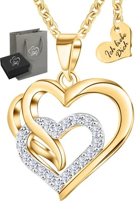 925 Silber Herzkette Gold Hals-Kette Herz Geschenk für Frauen Damen Freundin - Bild 1 von 4