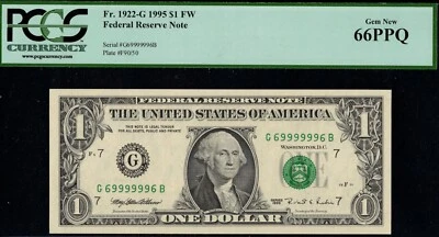 1995 $1 FRN G69999996B P.C.G.S #66PPQ - Image 1 of 3