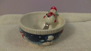 St. Nicholas Square Let it Snow Dip bowl & spreader snowman CH6 - Foto 1 di 4