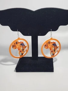 African Heritage Printed Map Earrings Afrocentric Earrings Orange - Picture 1 of 4