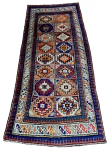 Late 19th Century Antique Caucasian Rug 4’ x 9' Moghan Kazak Runner Memlic Guls - Picture 1 of 20