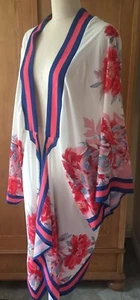 Kosmios Ivory Floral and Stripe Open Front Kimono Duster STUNNING M/L Sold Out - Picture 1 of 12