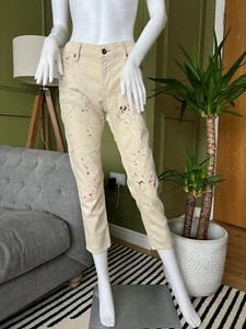 Jeans Denham Monroe Girlfriend Fit Pintura Salpicaduras Crema Denim Cintura 26 L26 NUEVO - Imagen 1 de 12