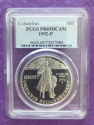 1992 P PCGS PR 69 DCAM Columbus 1 Dollar $1 Commem Vintage SLAB - Image 1 of 4