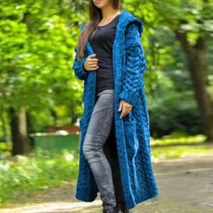 Plus Size Ladies Hooded Knit Cardigan Coat Long Sleeve Warm Sweaters Jacket UK# - Picture 1 of 74