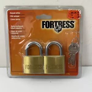 Vintage 1999 FORTRESS 1840T 2 Keyed Alike Padlocks Brass New Sealed Master Lock - Picture 1 of 4