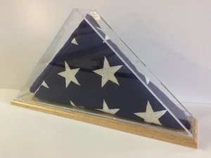 Burial casket flag acrylic display case with oak base memorial 5' x 9' 6" - Picture 1 of 3