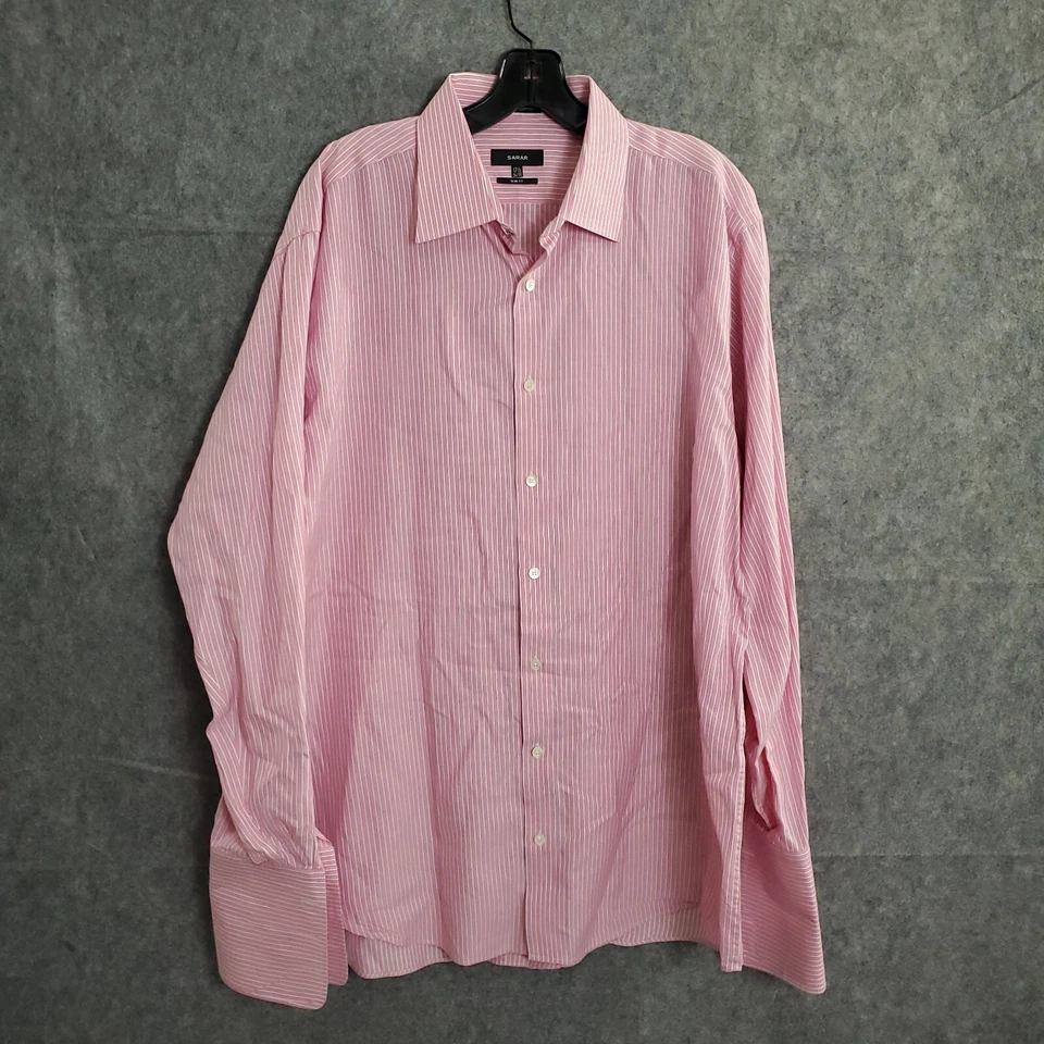 Camisa masculina SARAR tamanho 17,5 botão para cima elegante designer slim fit punho francês rosa - Imagem 1 de 4